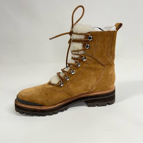 Marc Fisher 9 mlizzie Lizzie Shearling Winter Boots Women brown leather lug - Picture 4 of 11